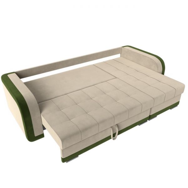 Угловой диван «Марсель», механизм еврокнижка, микровельвет, цвет бежевый / зелёный