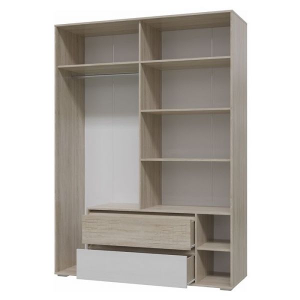 Шкаф 4-х дверный с ящиками МАЛЬТА Дуб сонома/Рамух белый/МДФ-дуб сонома