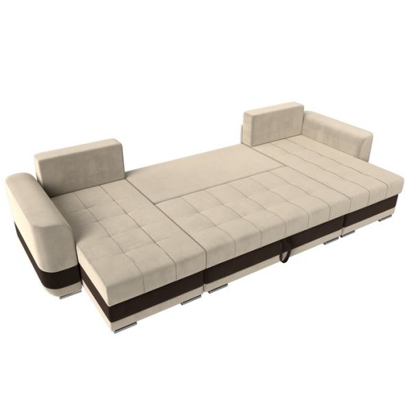 П-образный диван «Честер», механизм еврокнижка, микровельвет, цвет бежевый / коричневый