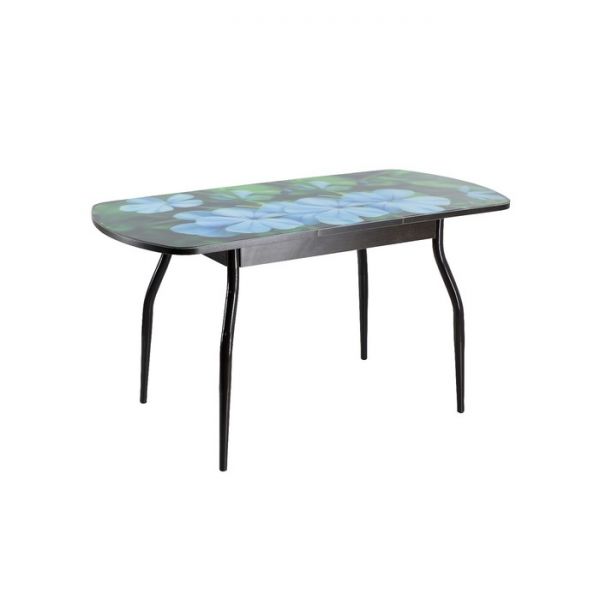 Стол раздвижной с фотопечатью Дэли, 1400(1800)х900х760, Венге/Фиалки/Крашеные фигурные