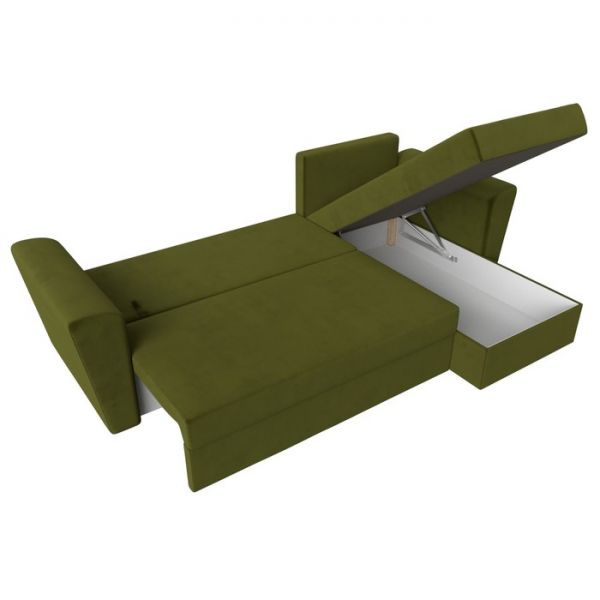 Угловой диван «Амстердам лайт», еврокнижка, правый угол, микровельвет, цвет зелёный