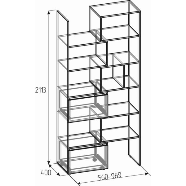 Стеллаж-трансформер «Лойс 95», 560(989) ? 400 ? 2113 мм, цвет дуб золотистый / белый