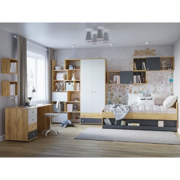 Стеллаж-трансформер «Лойс 95», 560(989) ? 400 ? 2113 мм, цвет дуб золотистый / белый