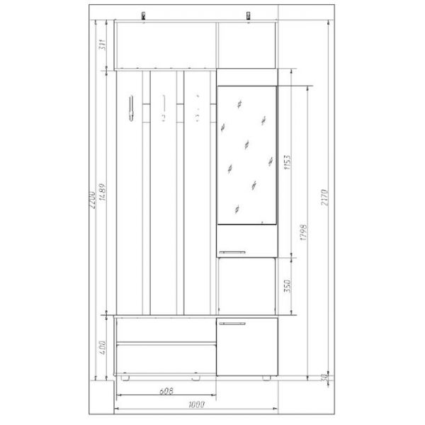 Прихожая Милан, 1000х362х2200, Дуб сонома/Белый