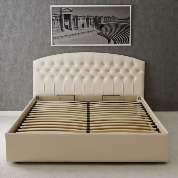 Кровать «Пальмира» с ПМ, 1600х2000, ортопедическое основание, экокожа, цвет бежевый