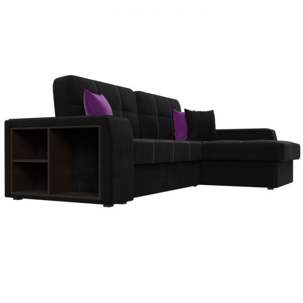 Угловой диван «Брюссель», механизм дельфин, микровельвет, цвет чёрный