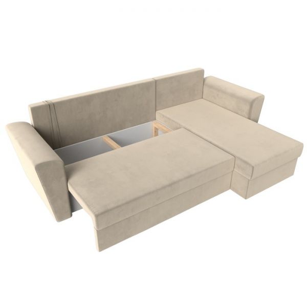 Угловой диван «Амстердам лайт», еврокнижка, правый угол, микровельвет, цвет бежевый