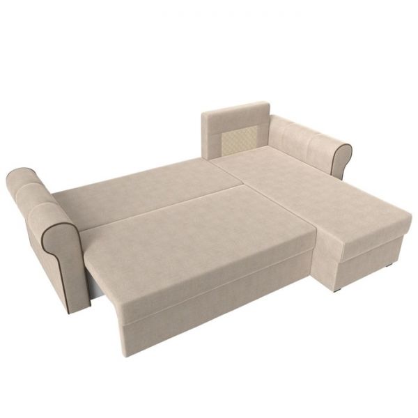Угловой диван «Рейн», механизм еврокнижка, угол правый, рогожка, бежевый / кант коричневый
