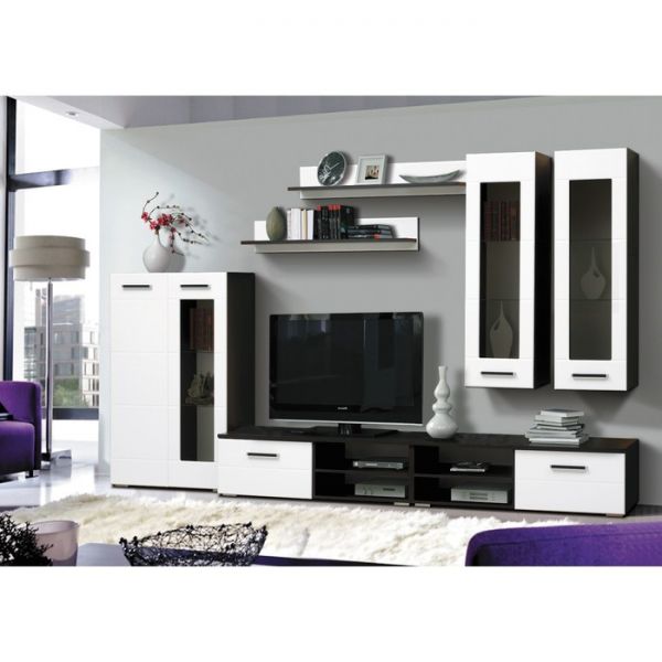 Гостиная «Грация 1.1», 3200 ? 520 ? 2000 мм, фасады МДФ, цвет венге / белый глянец