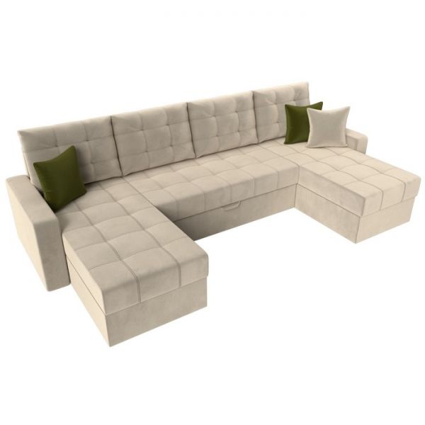 П-образный диван «Ливерпуль», механизм дельфин, микровельвет, цвет бежевый