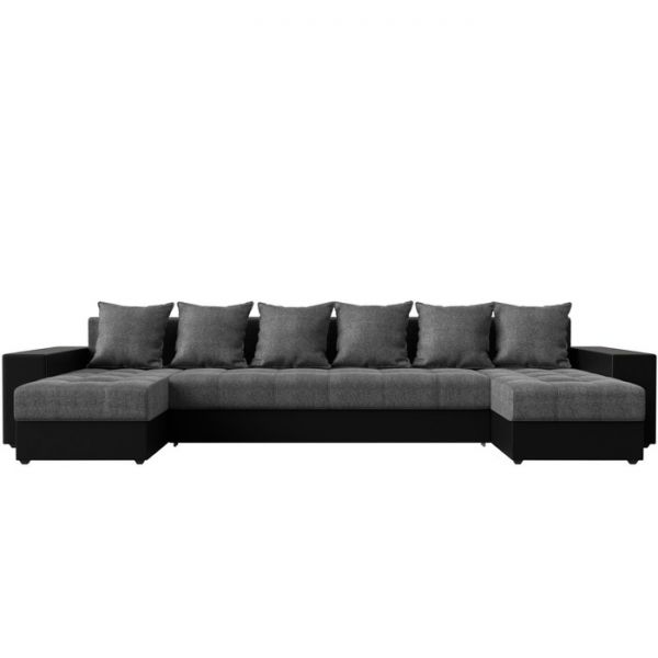 П-образный диван «Дубай», механизм еврокнижка, цвет серая рогожка / чёрная экокожа