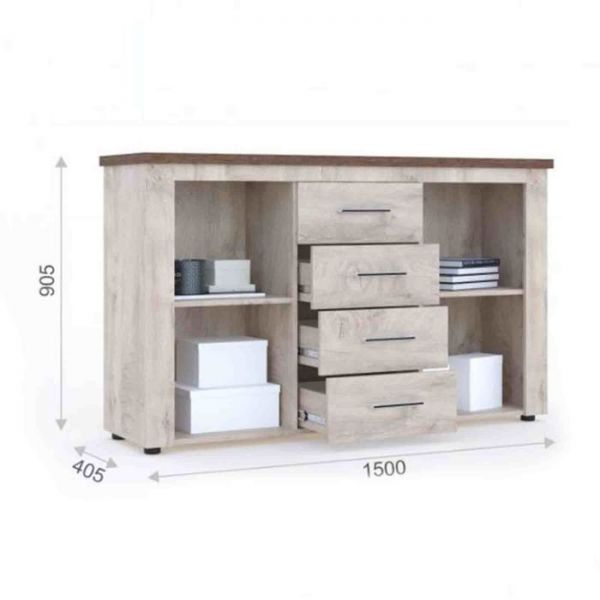 Комод «Мэдисон», 4 ящика, 1500 ? 405 ? 905 мм, цвет дуб эндгрейн/дуб экспрессив бронзовый