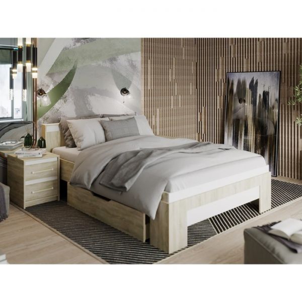 Кровать с ящиком и латами Эдем-1  1400х2000 Дуб сонома / Белый жемчуг