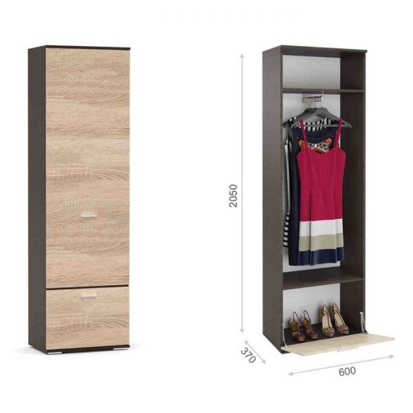 Прихожая «Виола», комод и зеркало, тумба, вешалка, шкаф, цвет венге / дуб сонома