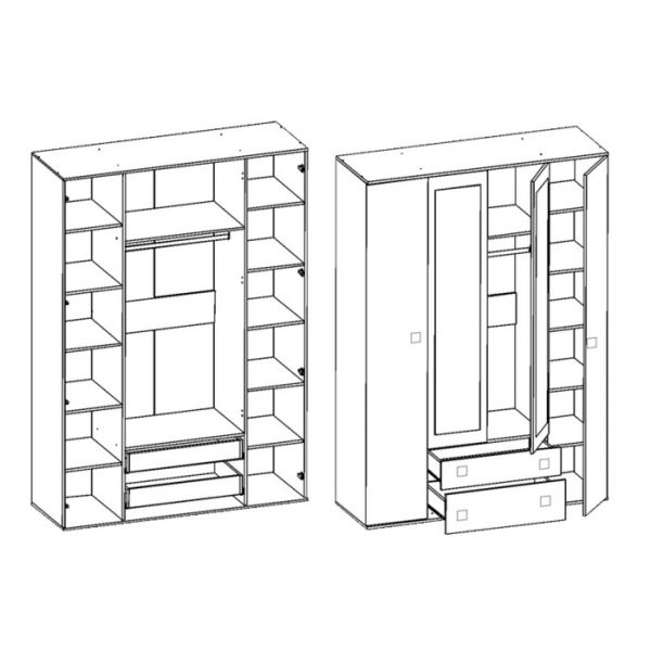 Шкаф многоцелевого назначения Сити-4 2272х1600х540 Сосна карелия /Черный Глянец