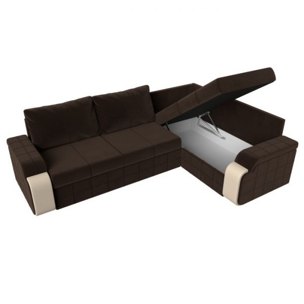 Угловой диван «Николь», механизм дельфин, микровельвет, правый угол, коричневый