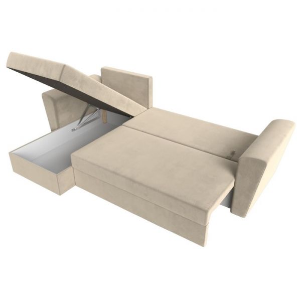 Угловой диван «Амстердам лайт», еврокнижка, правый угол, микровельвет, цвет бежевый