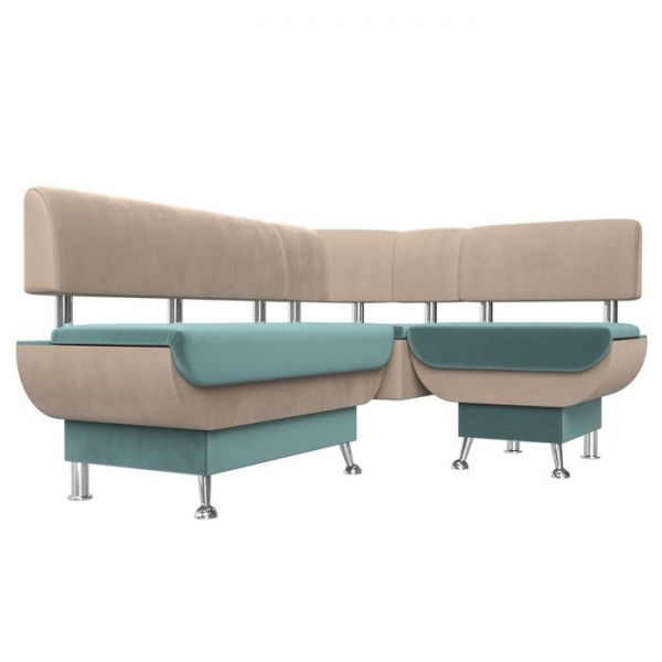 Кухонный угловой диван «Альфа», велюр, цвет бирюзовый / бежевый