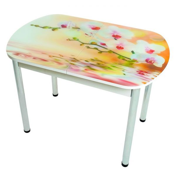 Стол раздвижной с фп Лайм 2 1100/1500х700х777 стол. Стекл./Пояс белый/прямые ноги