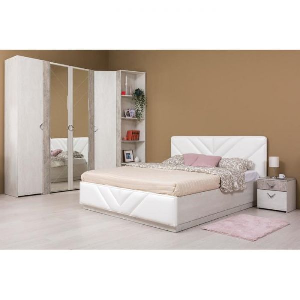 Кровать Амели 11.16 с ортопед.осн. и ПМ, 1800х2150х1020, Шелковый камень/Кожзам белый