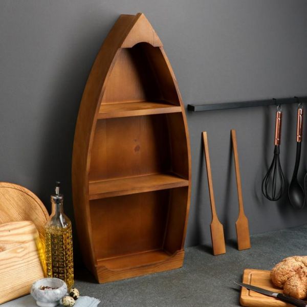 Полка деревянная "Лодка с вёслами", цвет орех, 70 х 32 х 10 см, массив хвои