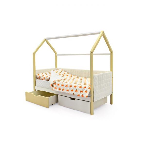 Детская кровать-домик мягкий Бельмарко  Svogen бежево-белый