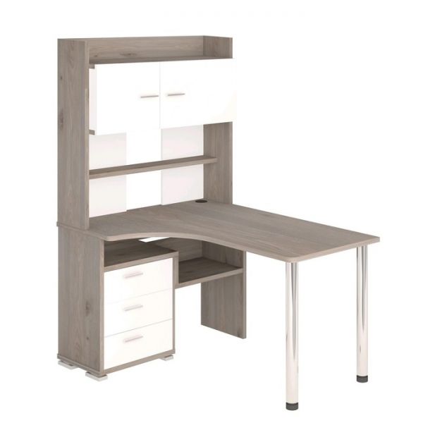 Стол компьютерный «СР 133» с надстройкой, 1010 ? 1300 ? 1750 мм, левый, нельсон / белый