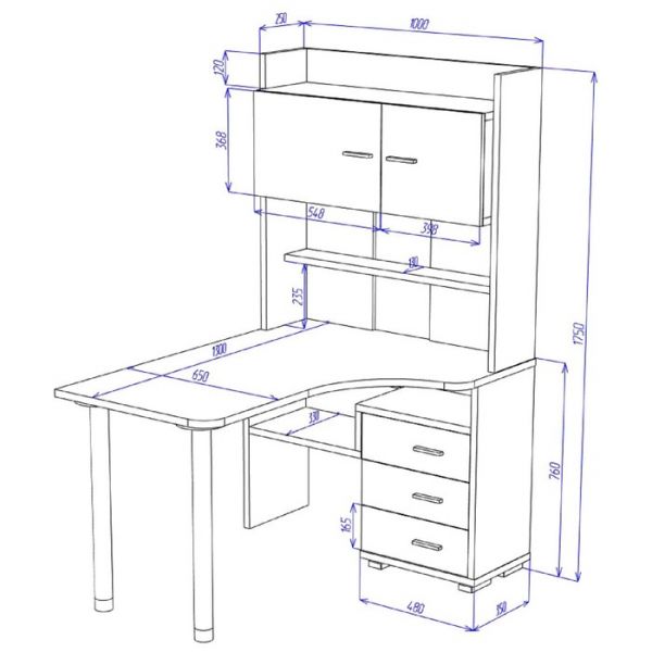 Стол компьютерный «СР 133» с надстройкой, 1010 ? 1300 ? 1750 мм, левый, цвет венге
