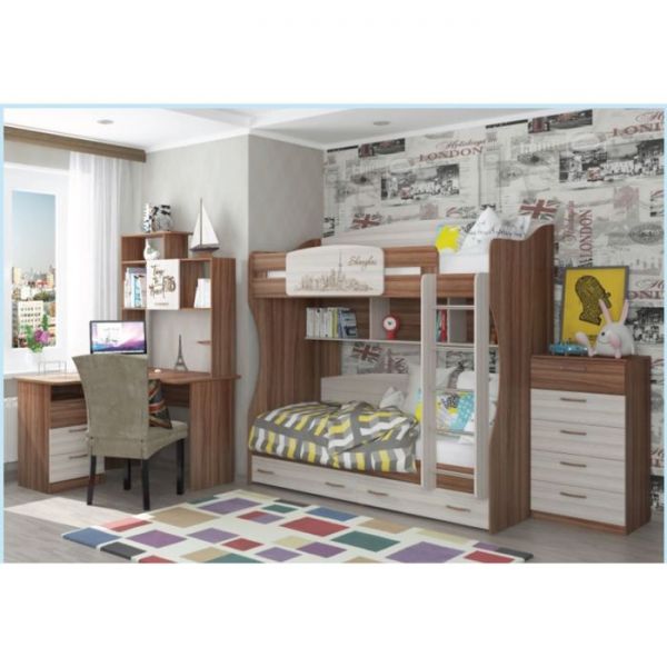 Двухъярусная кровать "Вояж", ясень тёмный, ясень светлый