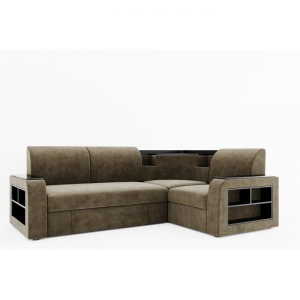 Угловой диван «Фараон», универсальный, дельфин, велюр, цвет селфи 01, вставка астор 536