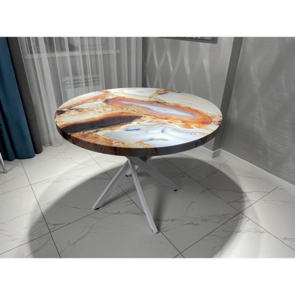 Обеденный стол «Вегас», 900 ? 900 мм, опора «ёж» белая, фотопечать, цвет кварц