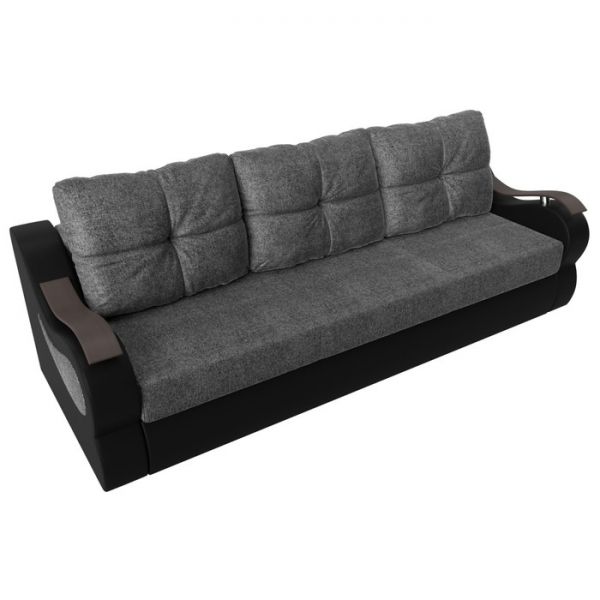Прямой диван «Меркурий еврокнижка», механизм еврокнижка, рогожка, цвет серый / чёрный