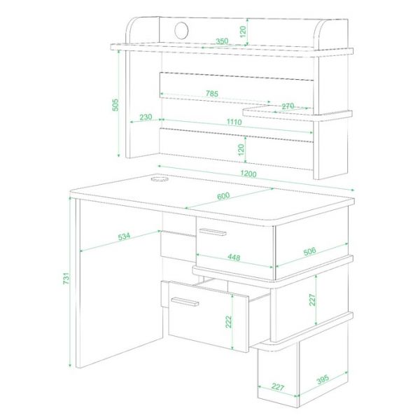 Стол с надстройкой, 1200 ? 600 ? 1410 мм, цвет белый жемчуг