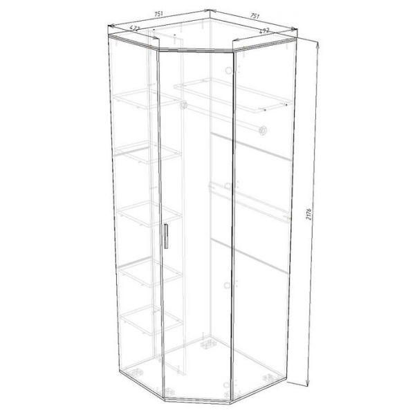 Шкаф угловой Сопрано, 751х2176х751, Дуб сонома