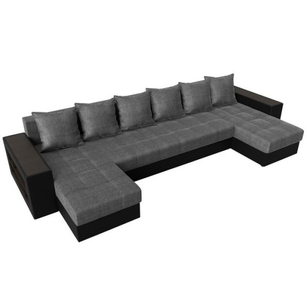 П-образный диван «Дубай», механизм еврокнижка, цвет серая рогожка / чёрная экокожа