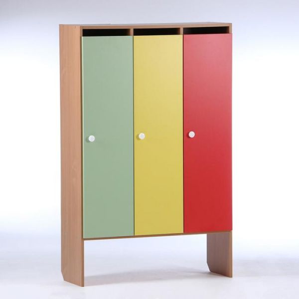 Шкаф для одежды 904х340х1420 (3-мест), ЛДСП, корпус - бук, фасады - цветные