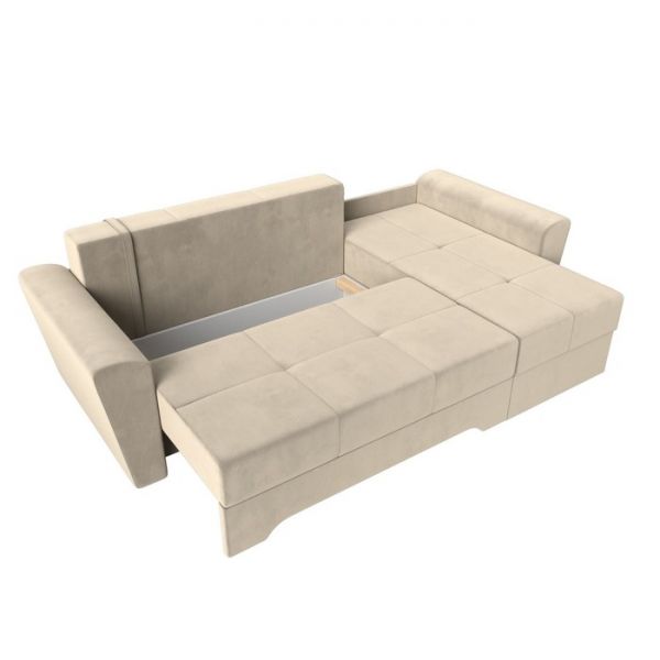 Угловой диван «Амстердам», механизм еврокнижка, микровельвет, цвет бежевый