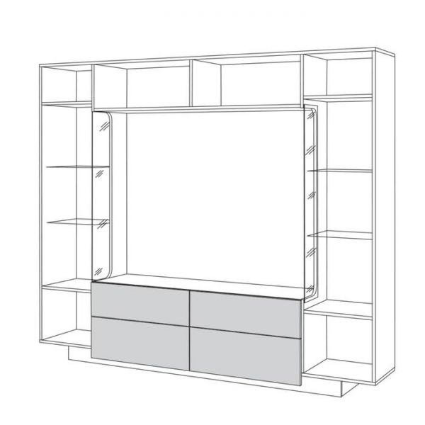 Гостиная Румба 2 13.07, 2200х382х1843, размер ниши 1300х1000, Белый глянец МДФ/ Белое тиснение ЛДСП