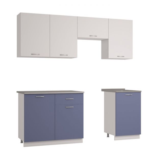 Кухонный гарнитур 2100 мм, цвет корпус белый / МДФ синяя сталь / столешница сахара белая
