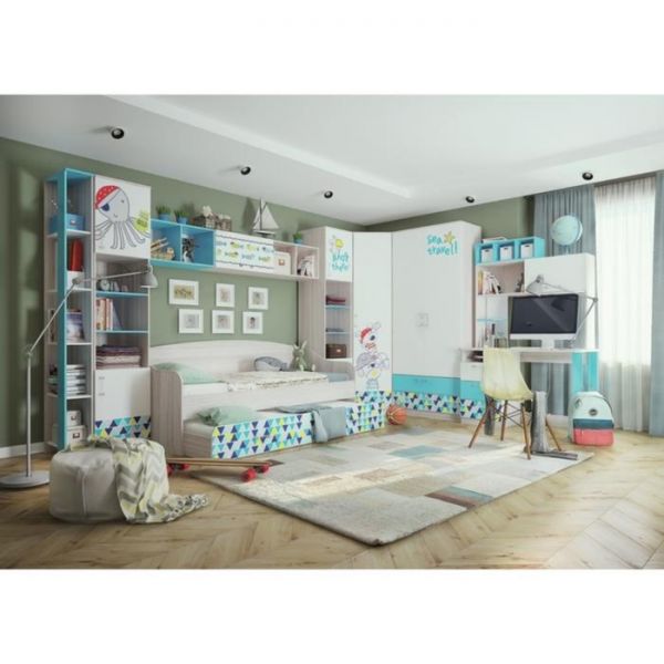 Комод "Джимми", ясень светлый/топаз/белый, фотопечать