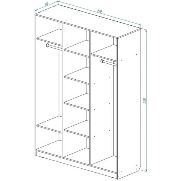 Шкаф 3-х створчатый с зеркалом Соната 1500х500х2100 Дуб Крафт табак/Муссон