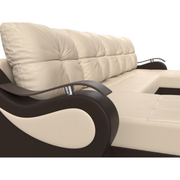 П-образный диван «Меркурий», механизм еврокнижка, экокожа, цвет бежевый / коричневый