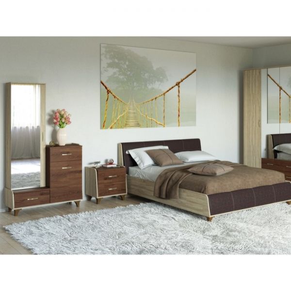 Кровать Келли 160, 2282х1688х880, Дуб сонома/Кожзам темно-коричневый