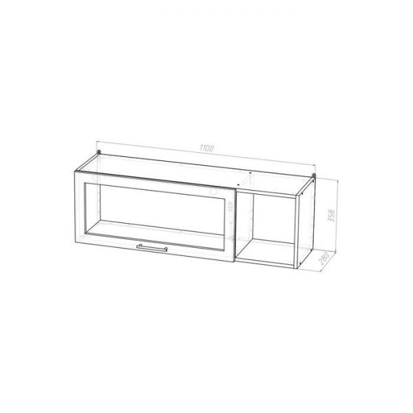 Шкаф навесной Лира1100х300х360 с дверкой и стеклом, правый белый/Квадро шимо светлый   670785