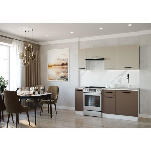 Кухонный гарнитур Латте 1832х600 Белый/ Мрамор Марквина белый/Сатин,Мокко