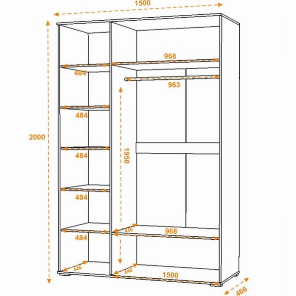 Шкаф 3х ств Ненси МДФ, 1500х2000х466, Венге/Белый глянец