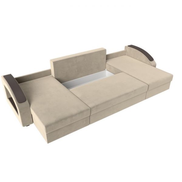 П-образный диван «Канзас», механизм еврокнижка, микровельвет, цвет бежевый