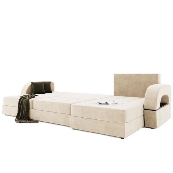 Угловой диван «Талисман 2», угол правый, пантограф, велюр, цвет селфи 01, подушки селфи 03