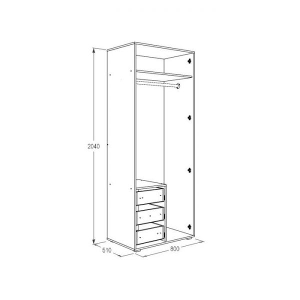 Шкаф 2-х дверный с зеркалом «Омега 16», 800 ? 510 ? 2040 мм, ясень анкор светлый / тёмный