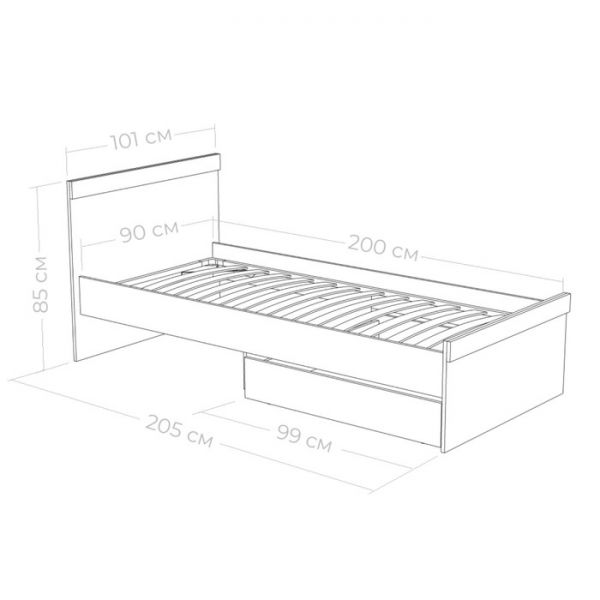 Кровать Юниор с 2мя ящиками 2052х1010х850 Белая аляска/Графит